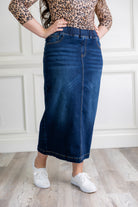 modest denim skirts in 34" length 