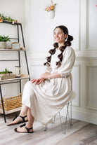 modest 3/4 sleeve midi dress pretty prints spring time