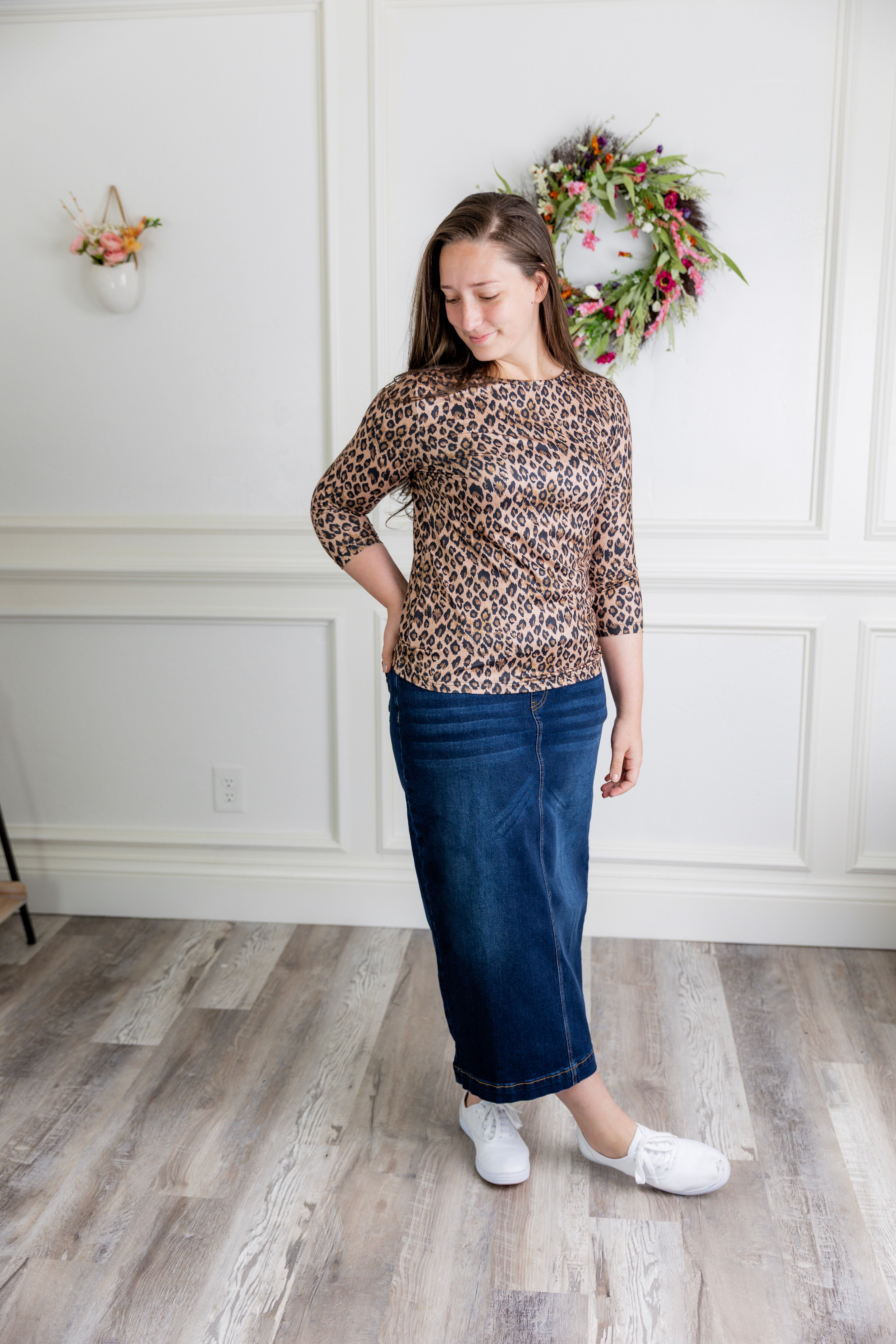 modest denim skirts in 34" length 