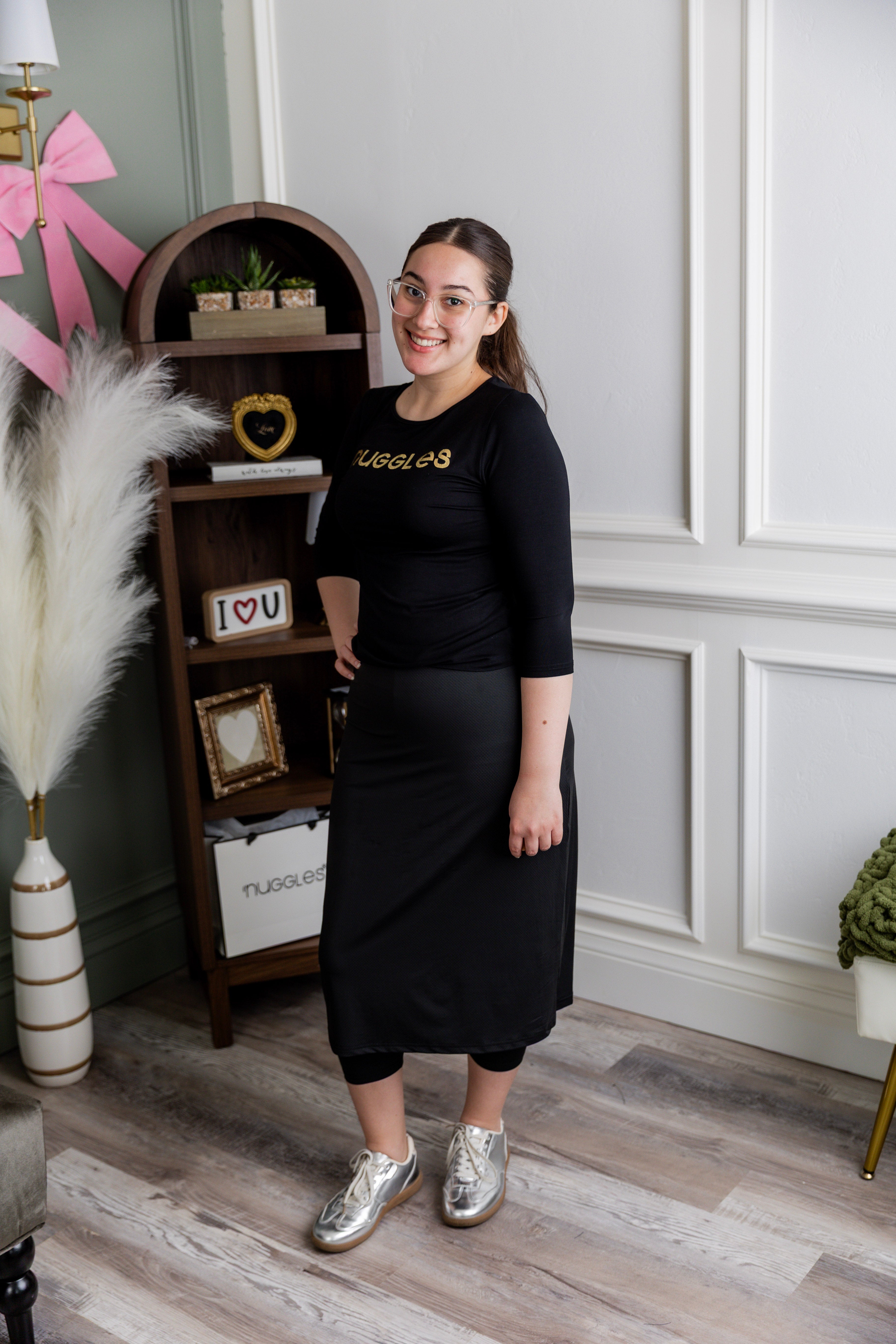 Model wearing Nuggles® 27" All-Sport Skirt in Black