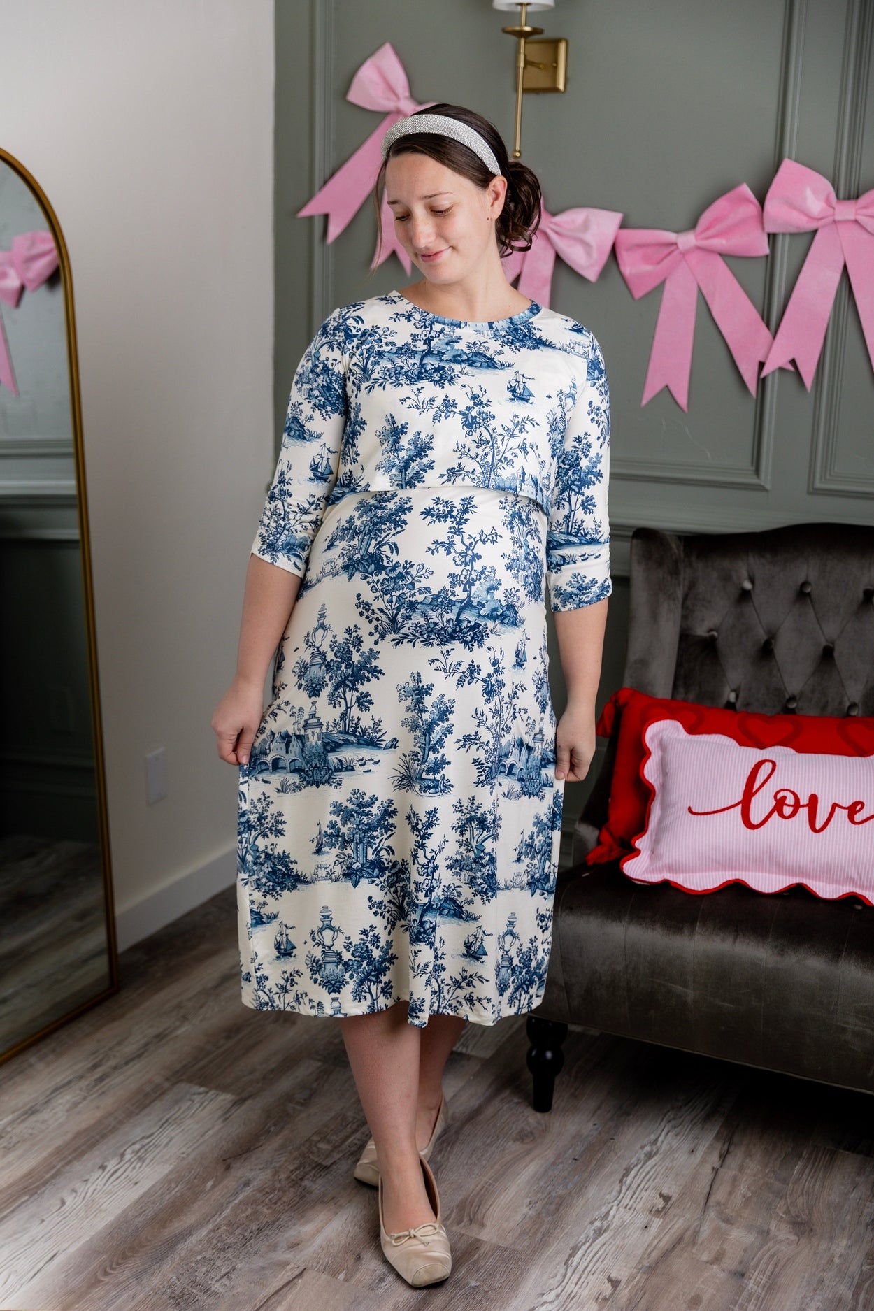 blue nursing dress Bluebell Toile | Nalani Maternity Dress your baby shower Size:110 cm LunaPlus Strapless Short A-Line Print