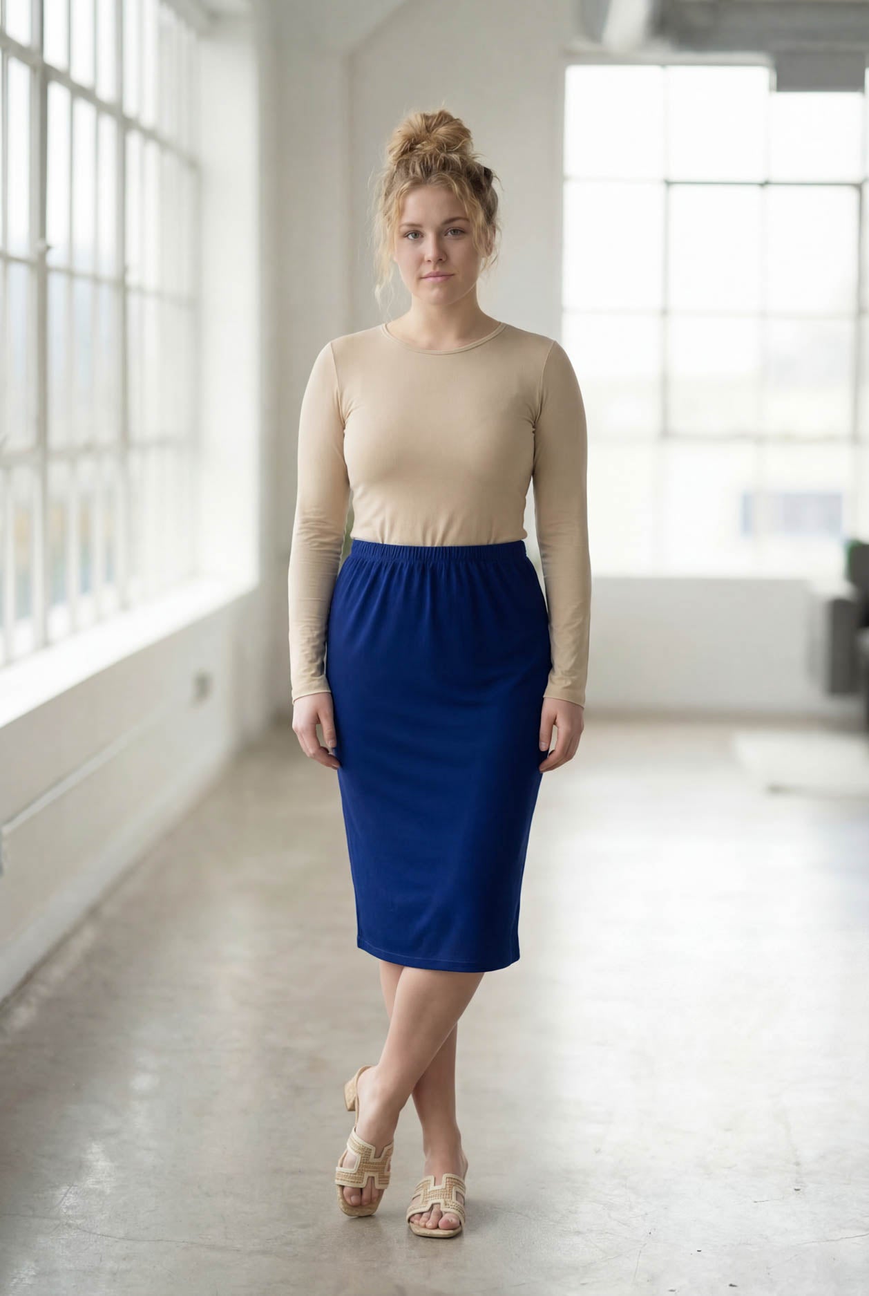 Model wearing Nuggles® 27" Classic Skirt in Dark Royal