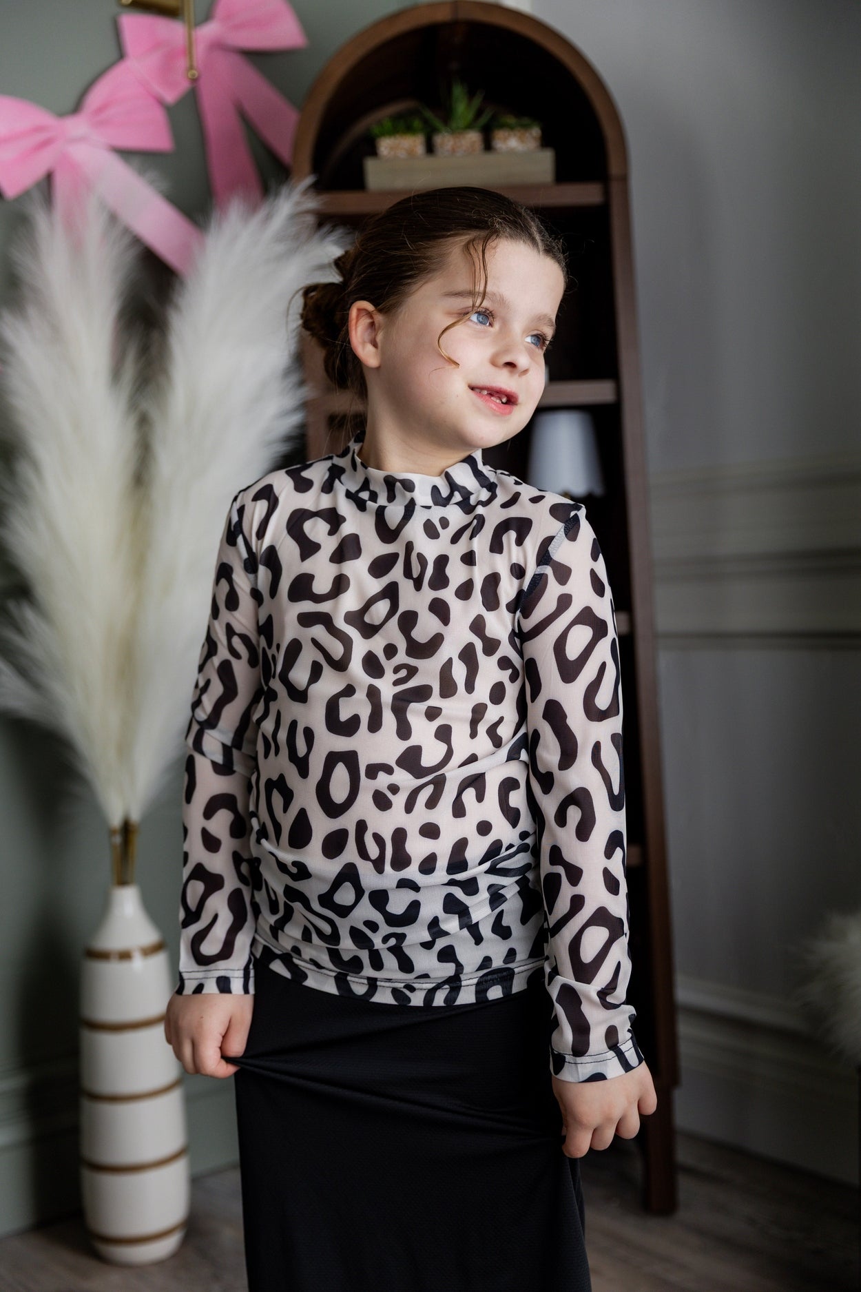 Girls' Mesh Tee in Snow Leopard nuggles-clothing