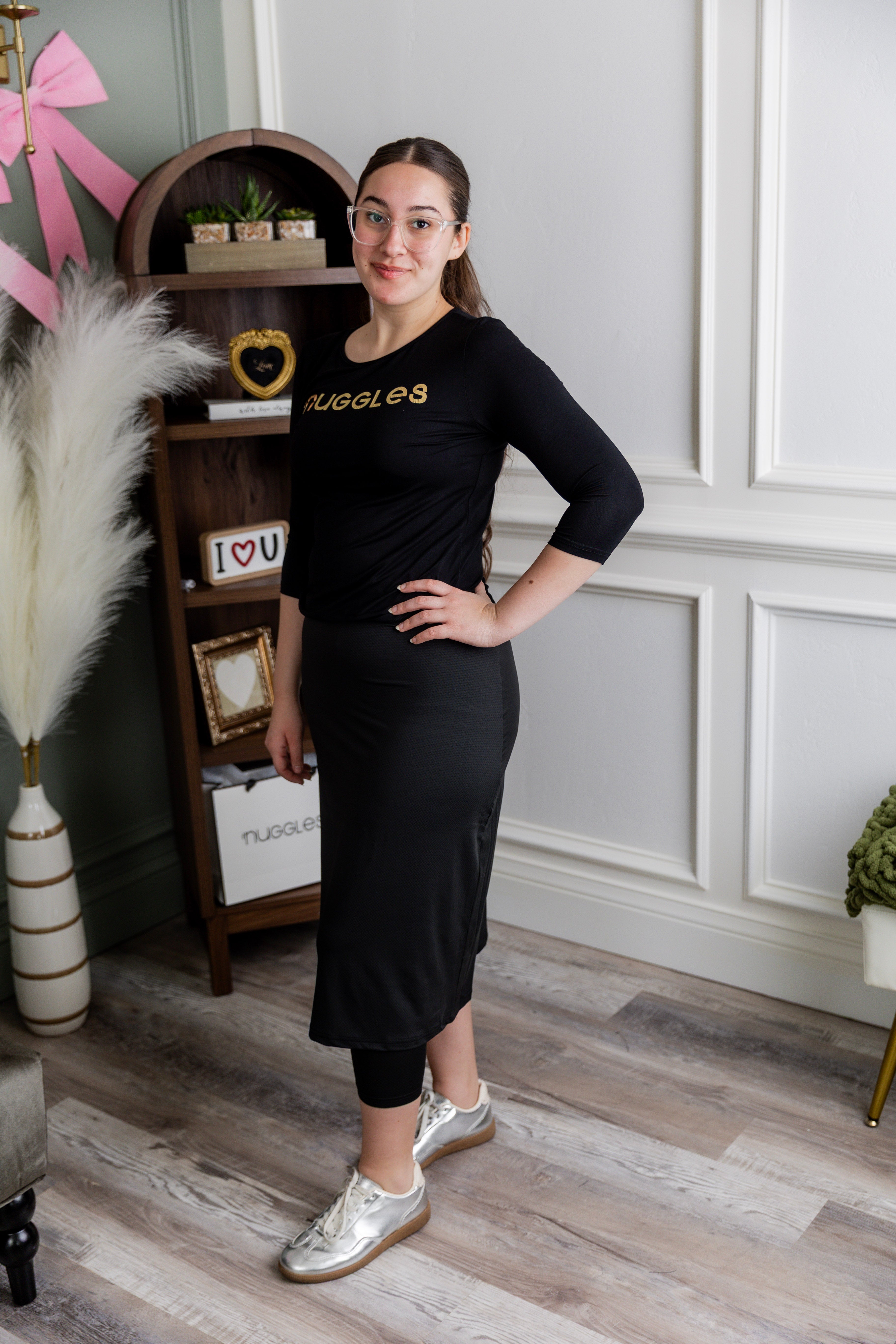 Model wearing Nuggles® 27" All-Sport Skirt in Black