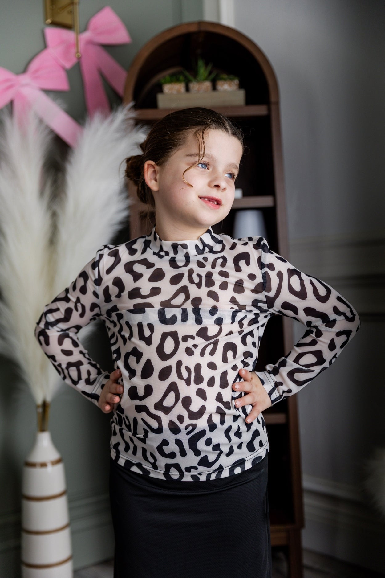 Girls' Mesh Tee in Snow Leopard nuggles-clothing