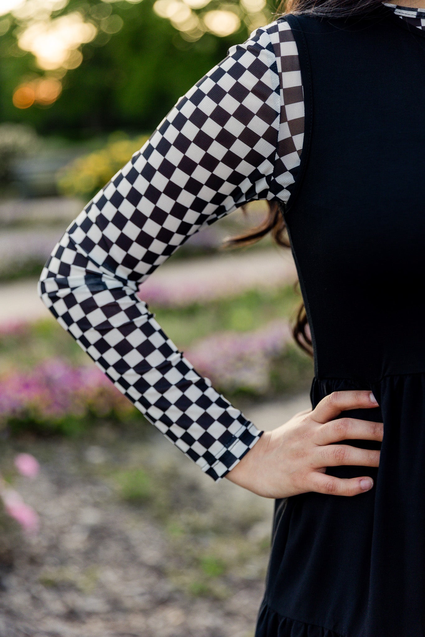 Women's long sleeve mesh layering top – modest, unlined, fitted top for stylish layering outfits