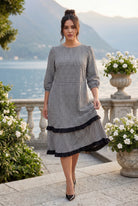 Model wearing Nuggles® Patricia Dress in Peppergrid