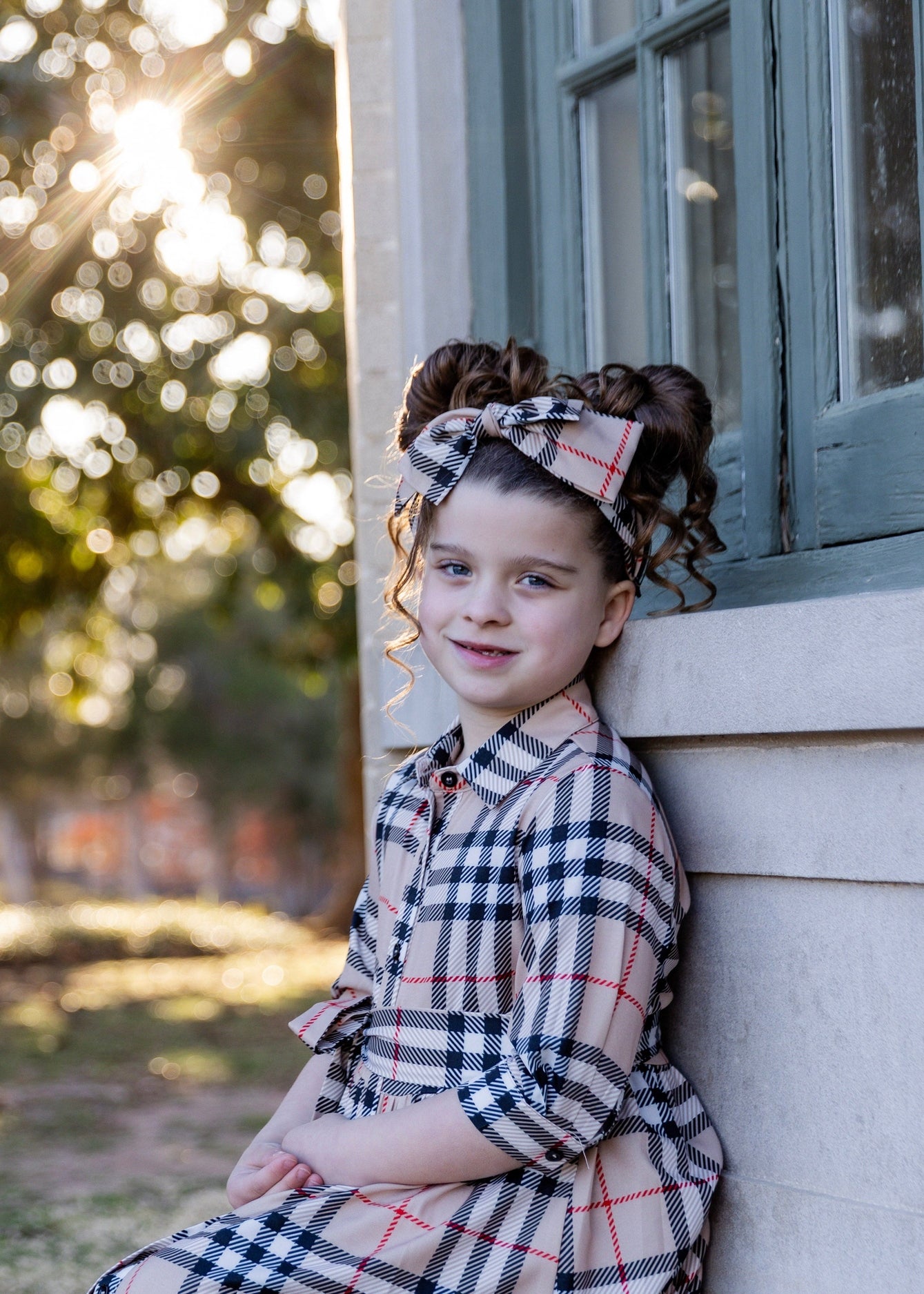 Girls' Rachel Dress in Sand Plaid nuggles-clothing