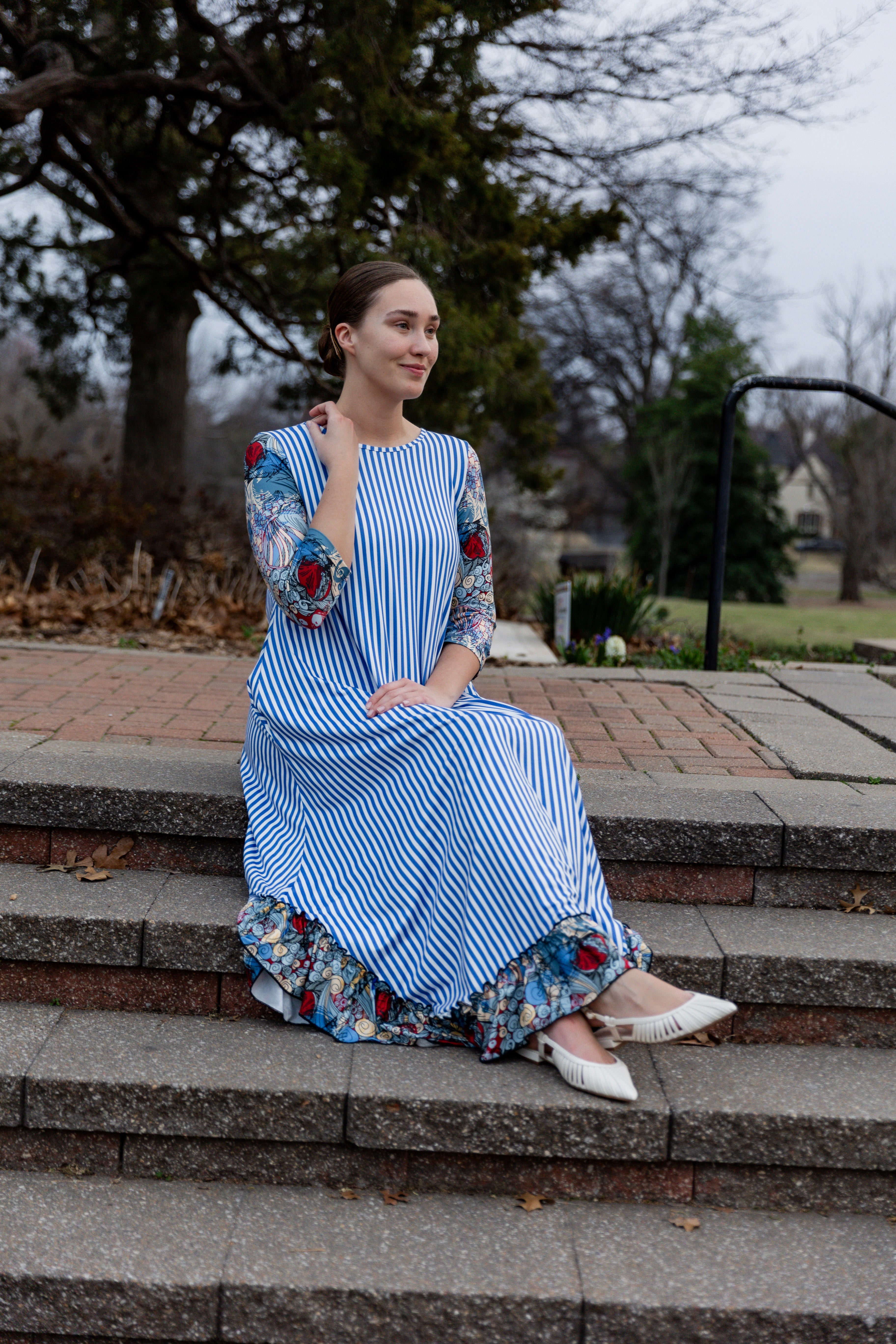 long modest ruffle dress prints mommy and me