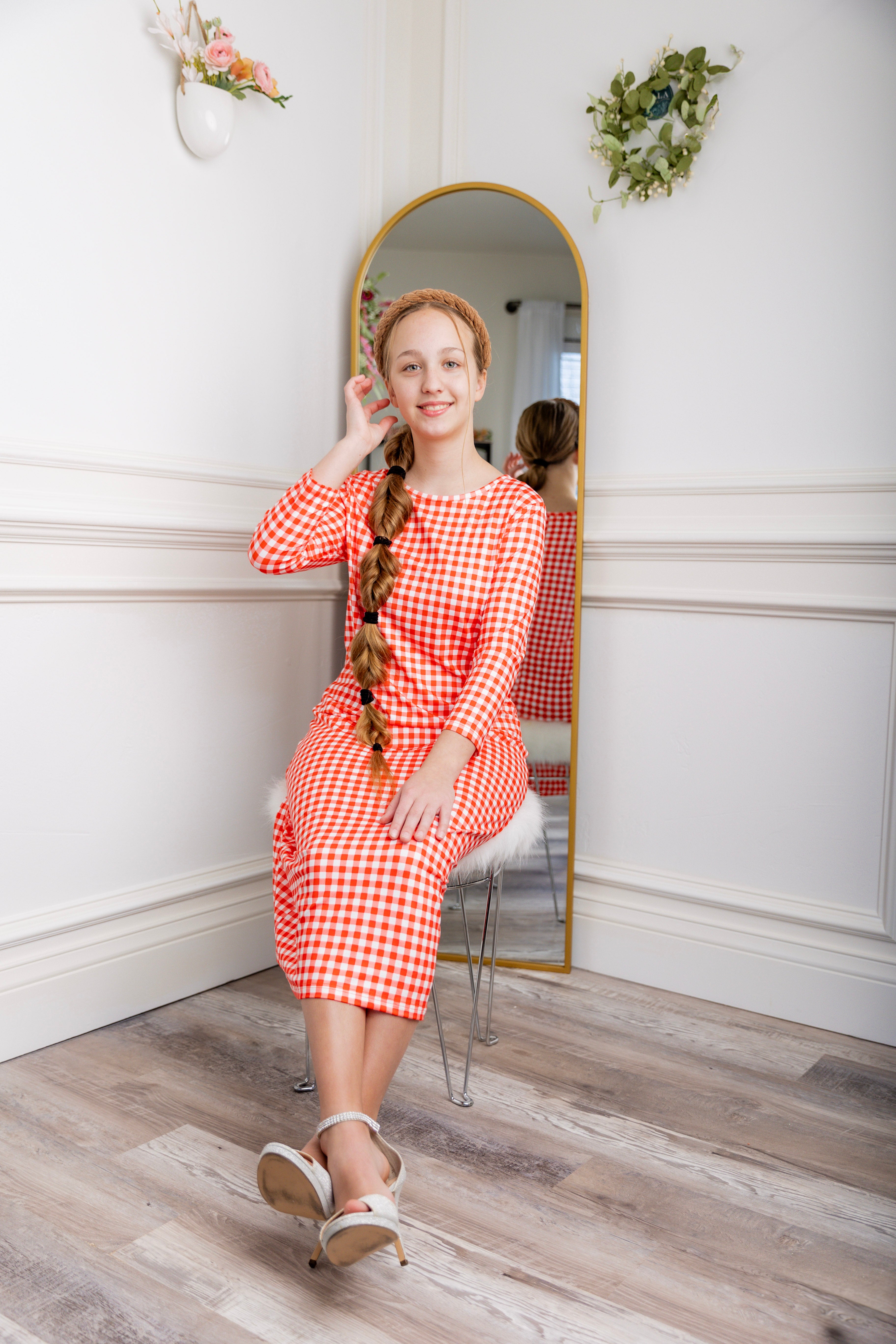 Model wearing  Nuggles® Original Style Midi Layering Dress in soft cotton knit