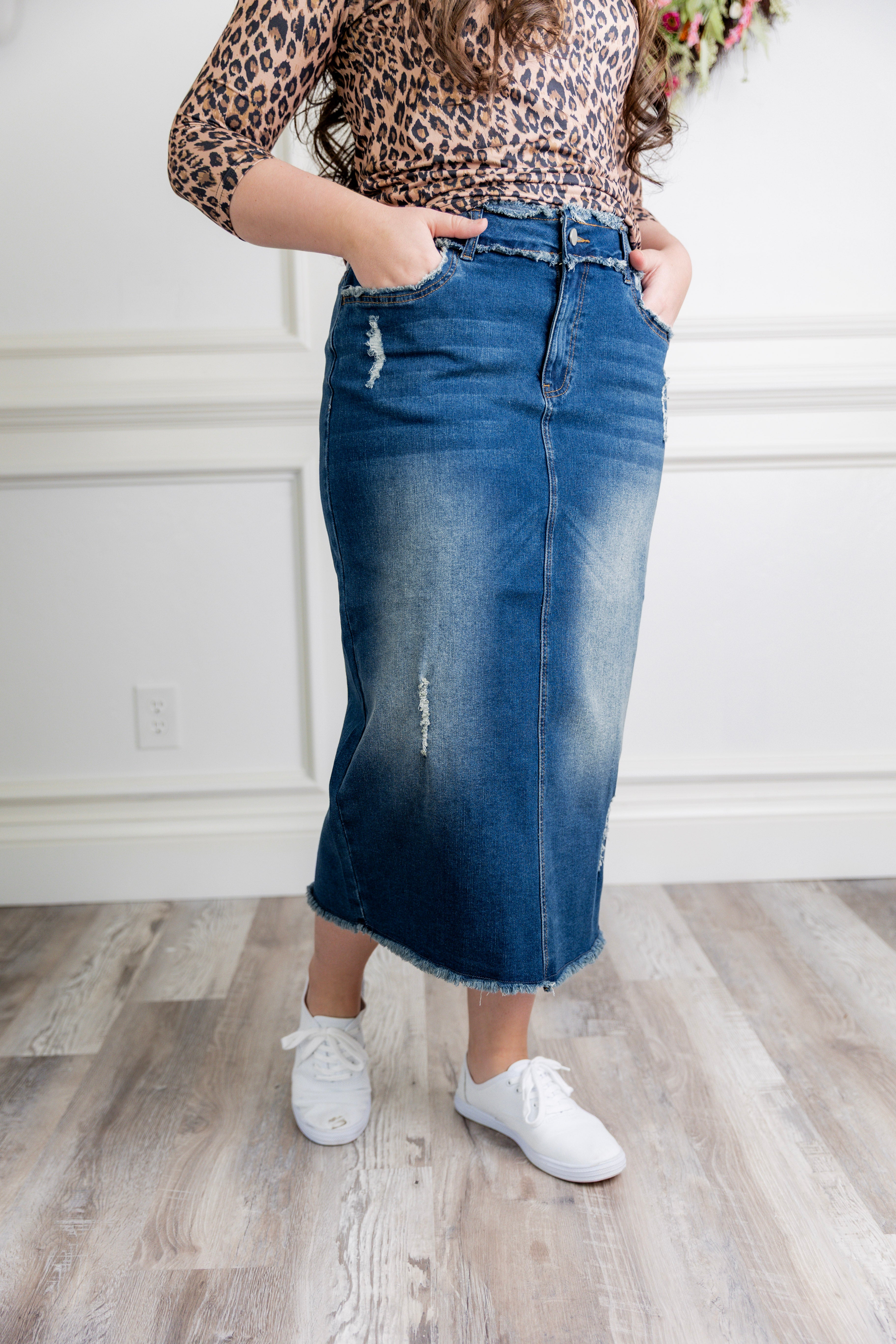 modest denim skirts in 31" length 