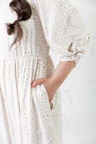 modest 3/4 sleeve midi dress pretty prints spring time