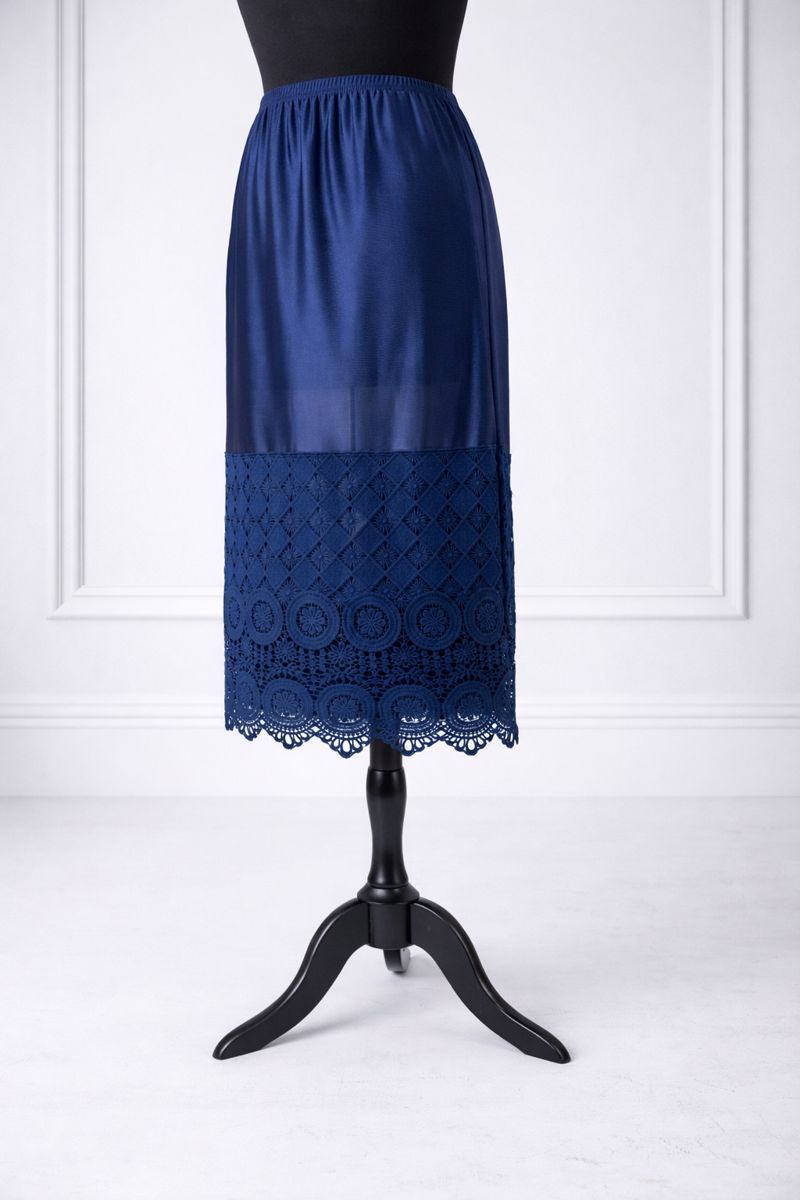 Our modest Nuggles® 31" crochet lace slip in Navy