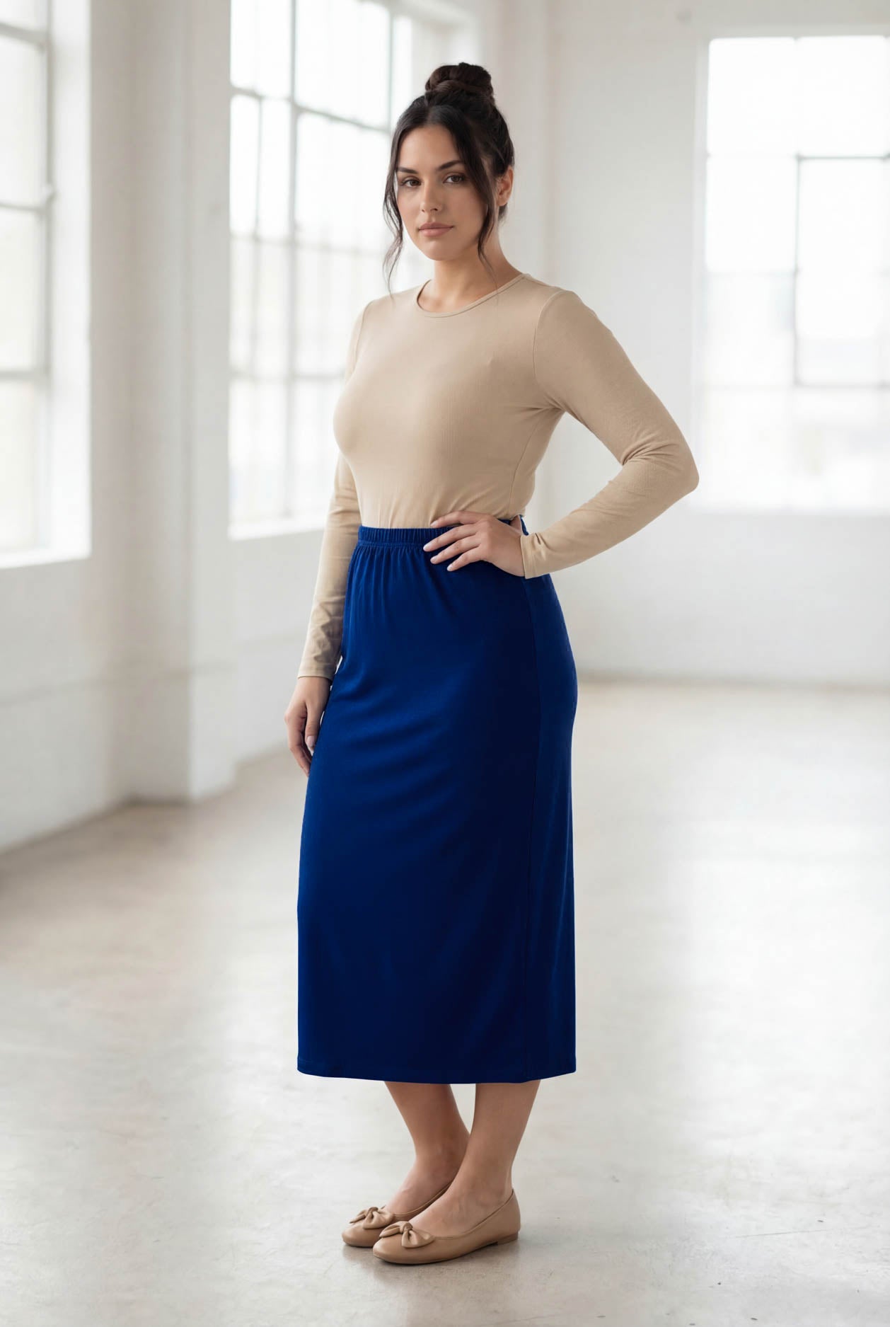 Model wearing Nuggles® 31" Classic Skirt in Dark Royal