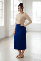 Model wearing Nuggles® 31" Classic Skirt in Dark Royal
