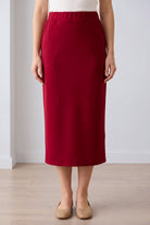 Model wearing Nuggles® 31" Pocket Classic Skirt in Dark Brick