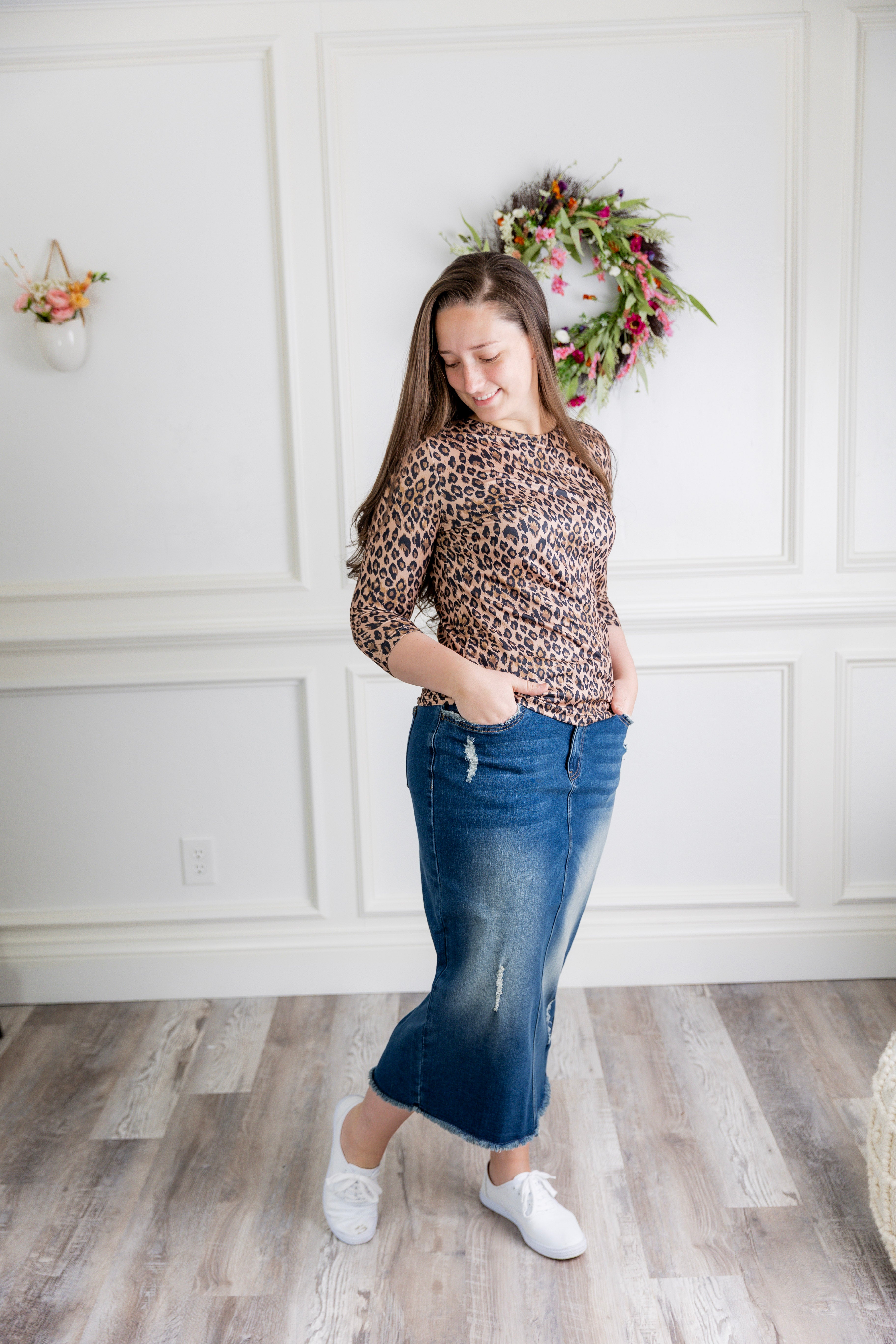 modest denim skirts in 31" length 
