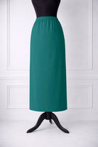 Stock photo of our Nuggles® 34-inch classic skirt elastic waistband and straight silhouette in Teal