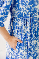 modest 3/4 sleeve midi dress pretty prints spring time
