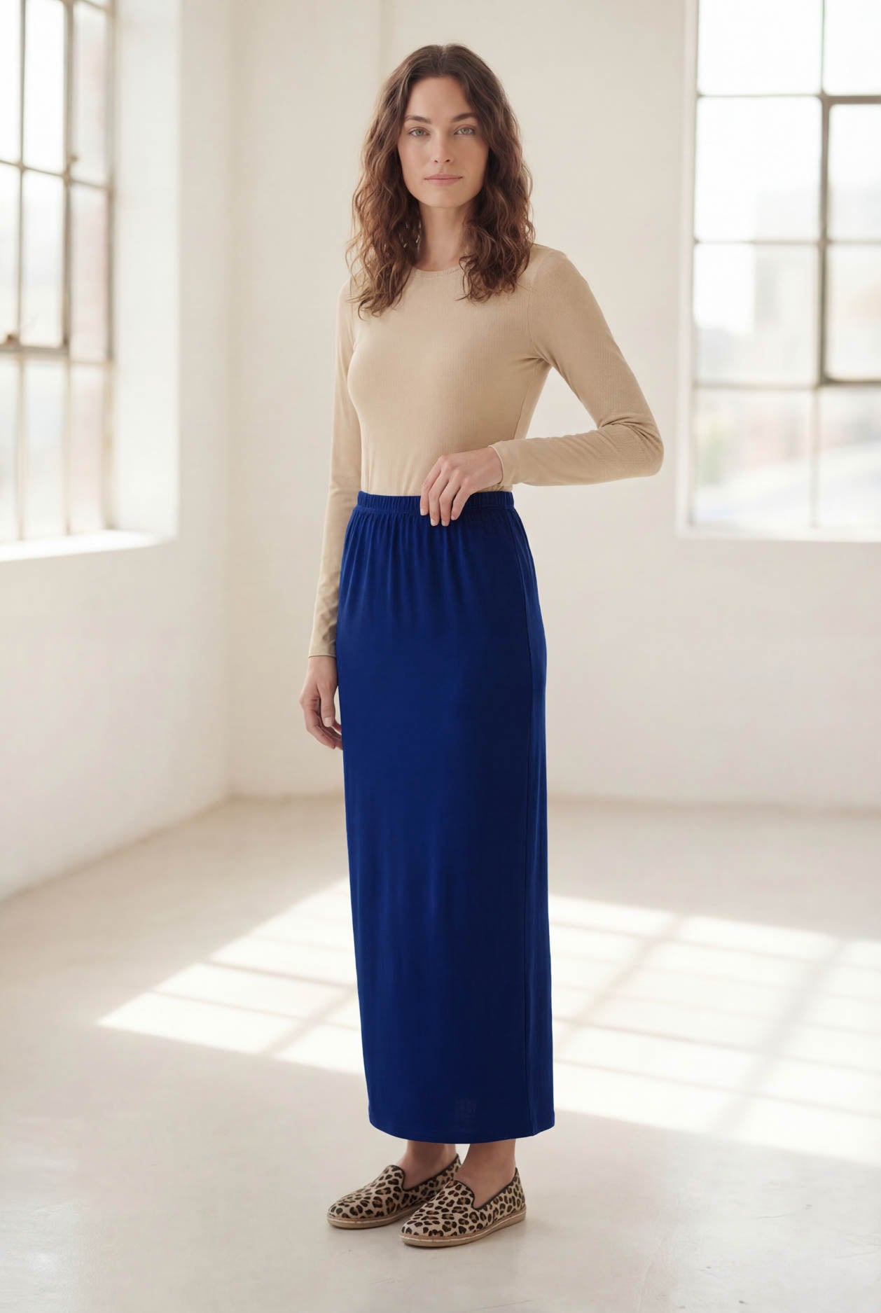 Model wearing Nuggles® 36" Classic Skirt in Dark Royal