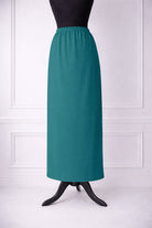 Stock photo of our Nuggles® 36-inch classic skirt elastic waistband and straight silhouette in Teal