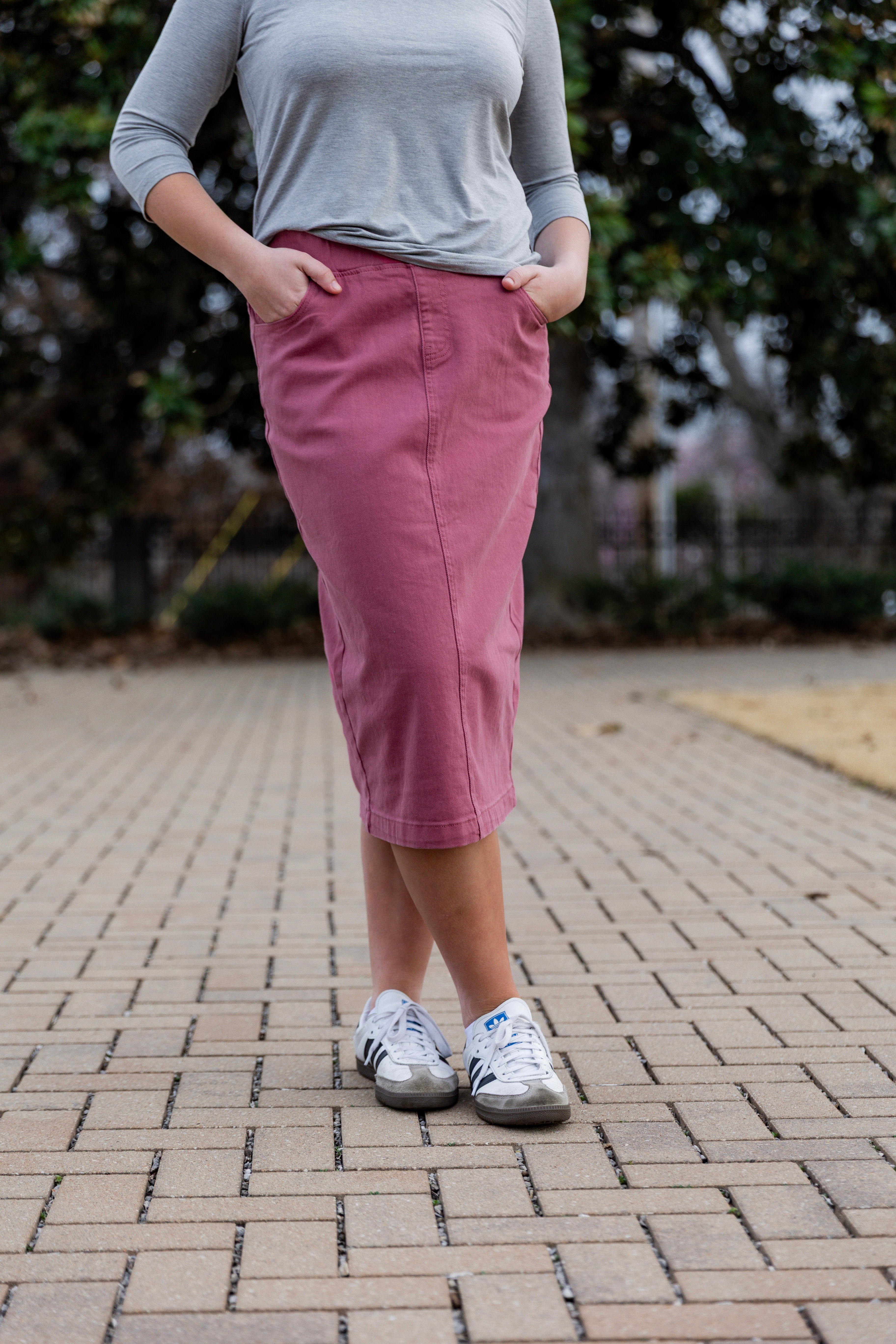 modest denim skirts in 31" length 