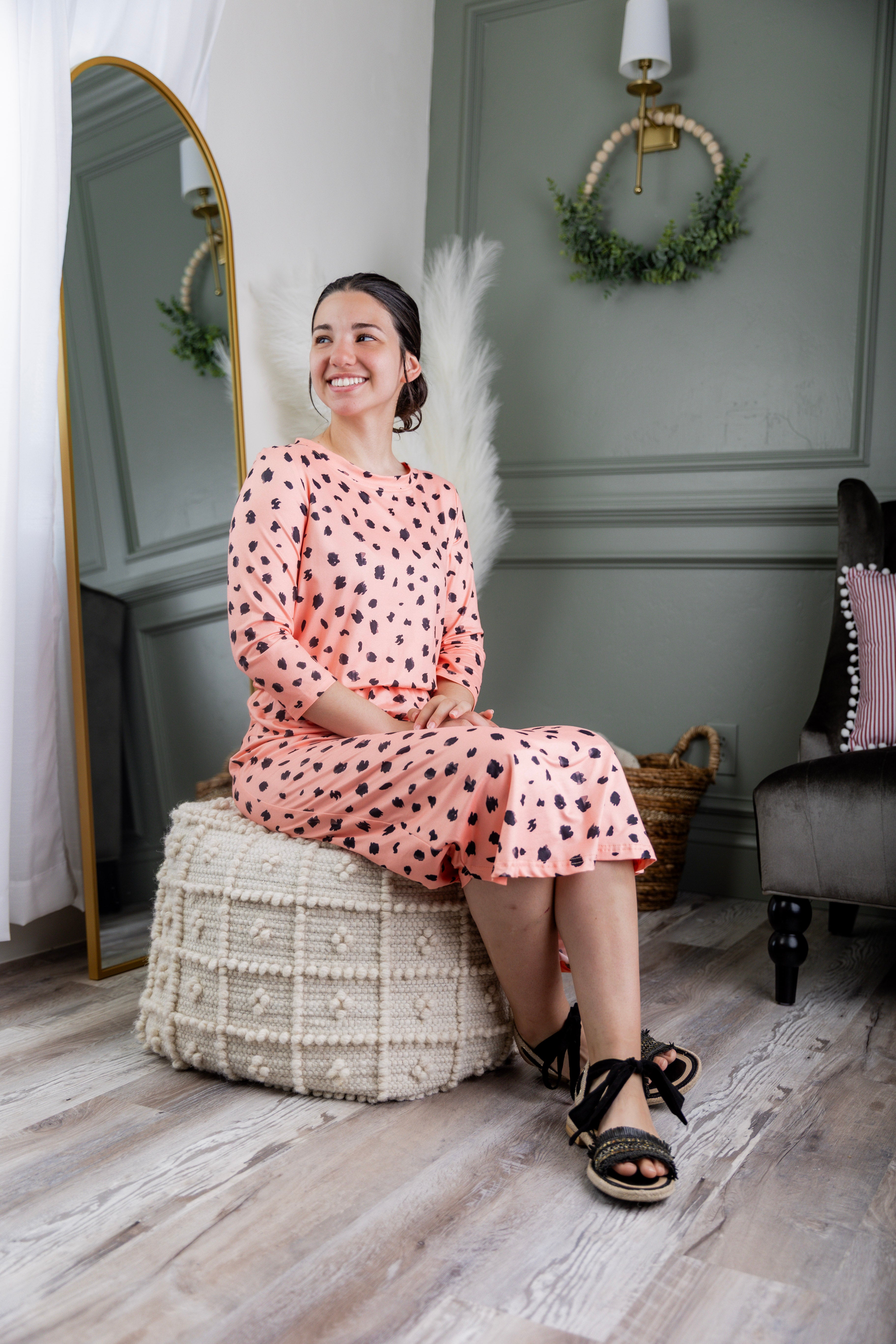 Model wearing Modest Nuggles® Harper Jane Dress in Sweetheart