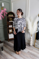 Model wearing Nuggles® Callie Skirt in Black modest skirt
