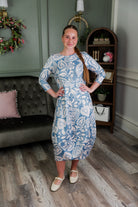 Model wearing Nuggles® Cindy Bubble Dress in Harbor Paisley 