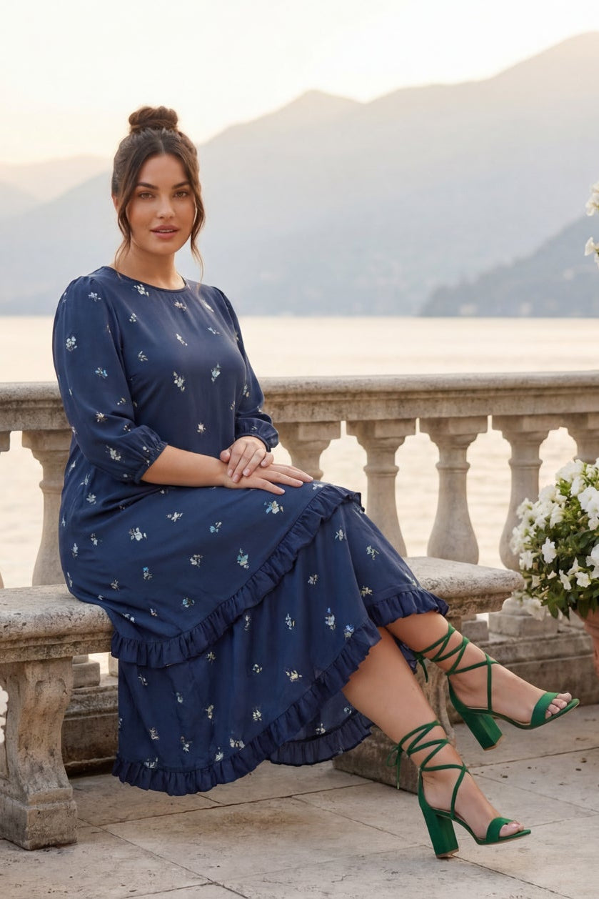 Model wearing Nuggles® Patricia Dress in Harbor Petals