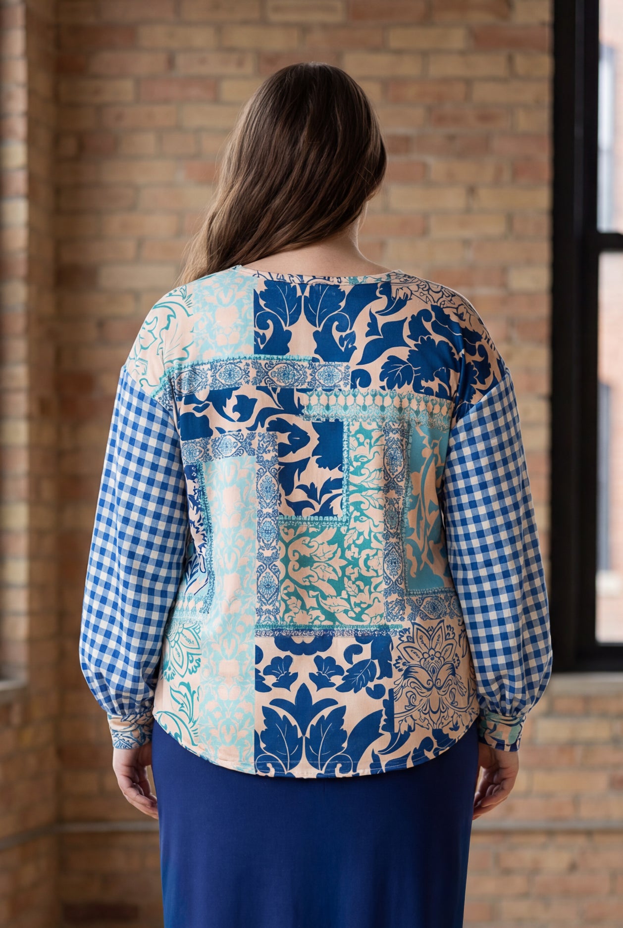 Model wearing Nuggles® Bryauna Top in Lakeside Patch