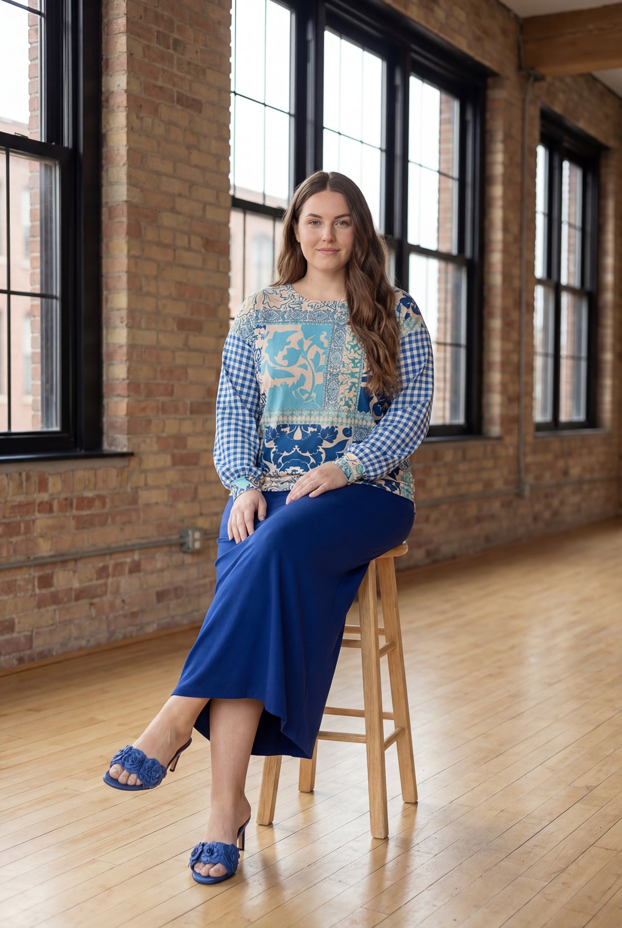 Model wearing Nuggles® Bryauna Top in Lakeside Patch