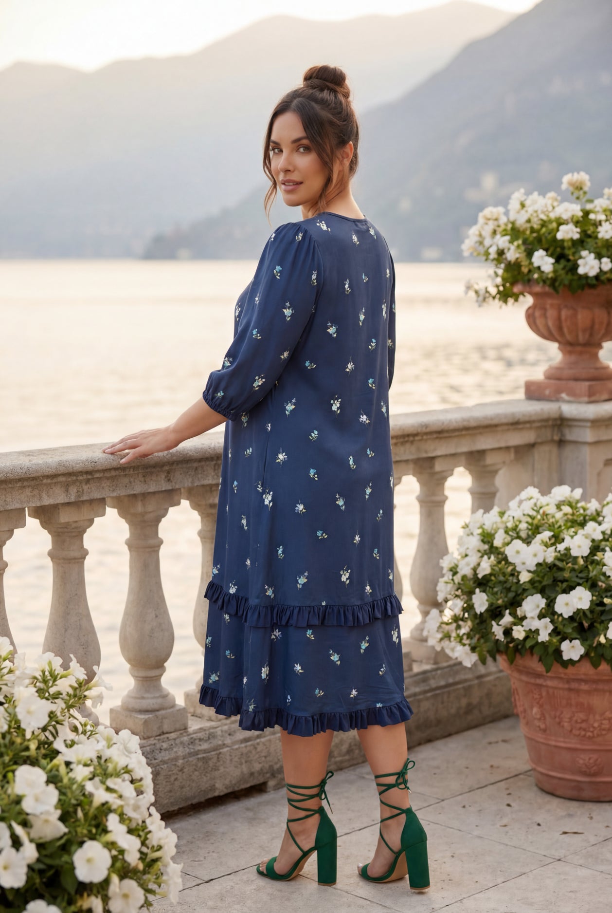 Model wearing Nuggles® Patricia Dress in Harbor Petals