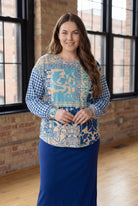 Model wearing the Nuggles® Bryauna Top in Lakeside Patch