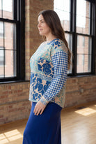 Model wearing the Nuggles® Bryauna Top in Lakeside Patch