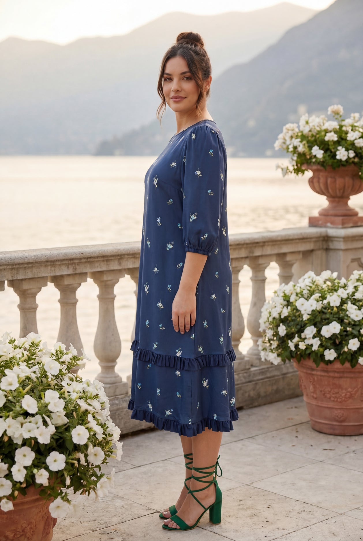Model wearing Nuggles® Patricia Dress in Harbor Petals