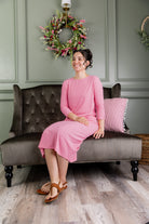Modest Ribbed Midi Layering Dress in Pink 