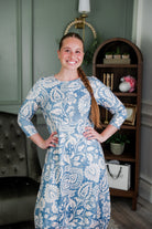 Model wearing Nuggles® Cindy Bubble Dress in Harbor Paisley 