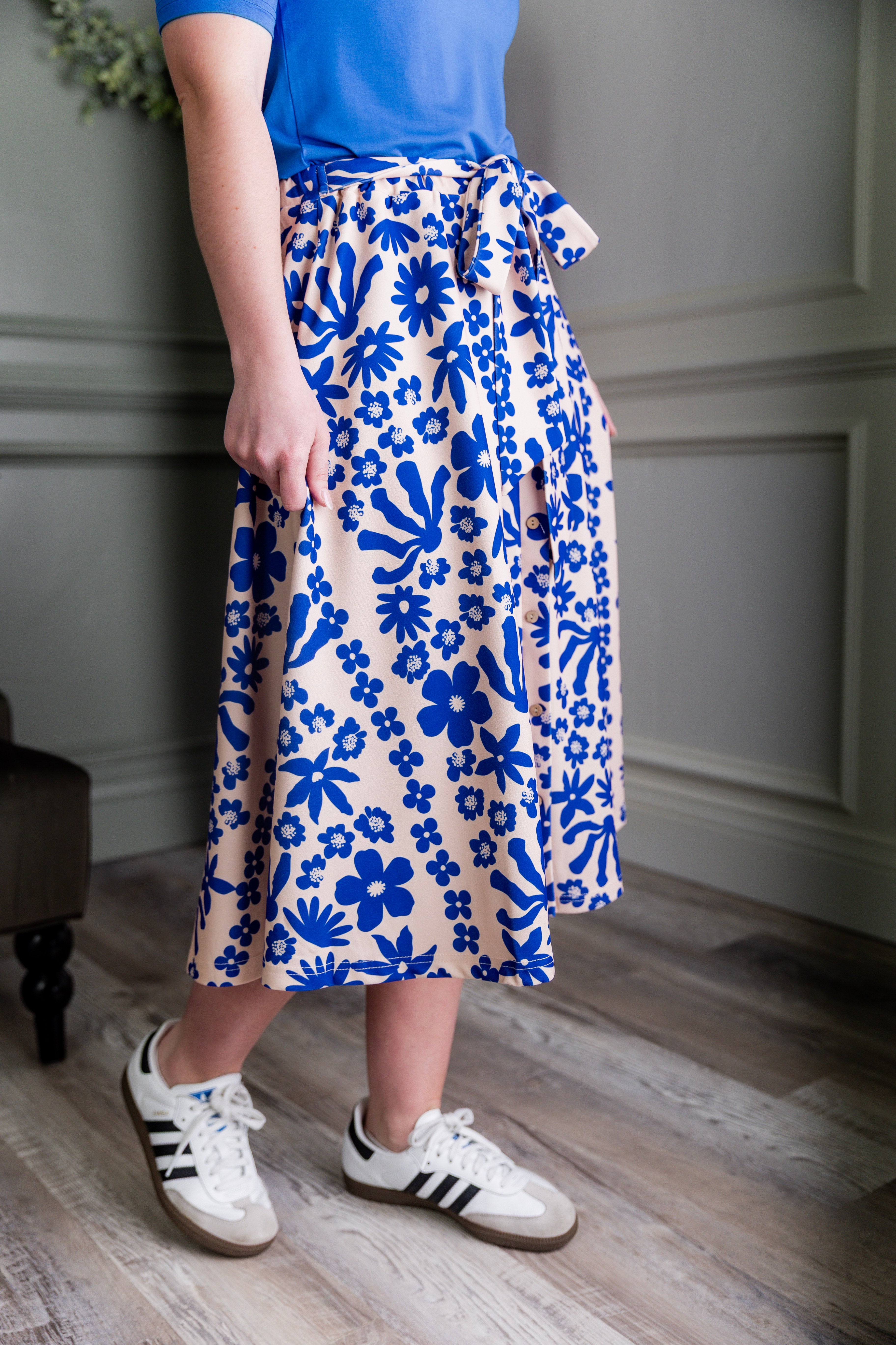Nuggles® Bria Skirt Sapphire Scrolls blue floral midi skirt