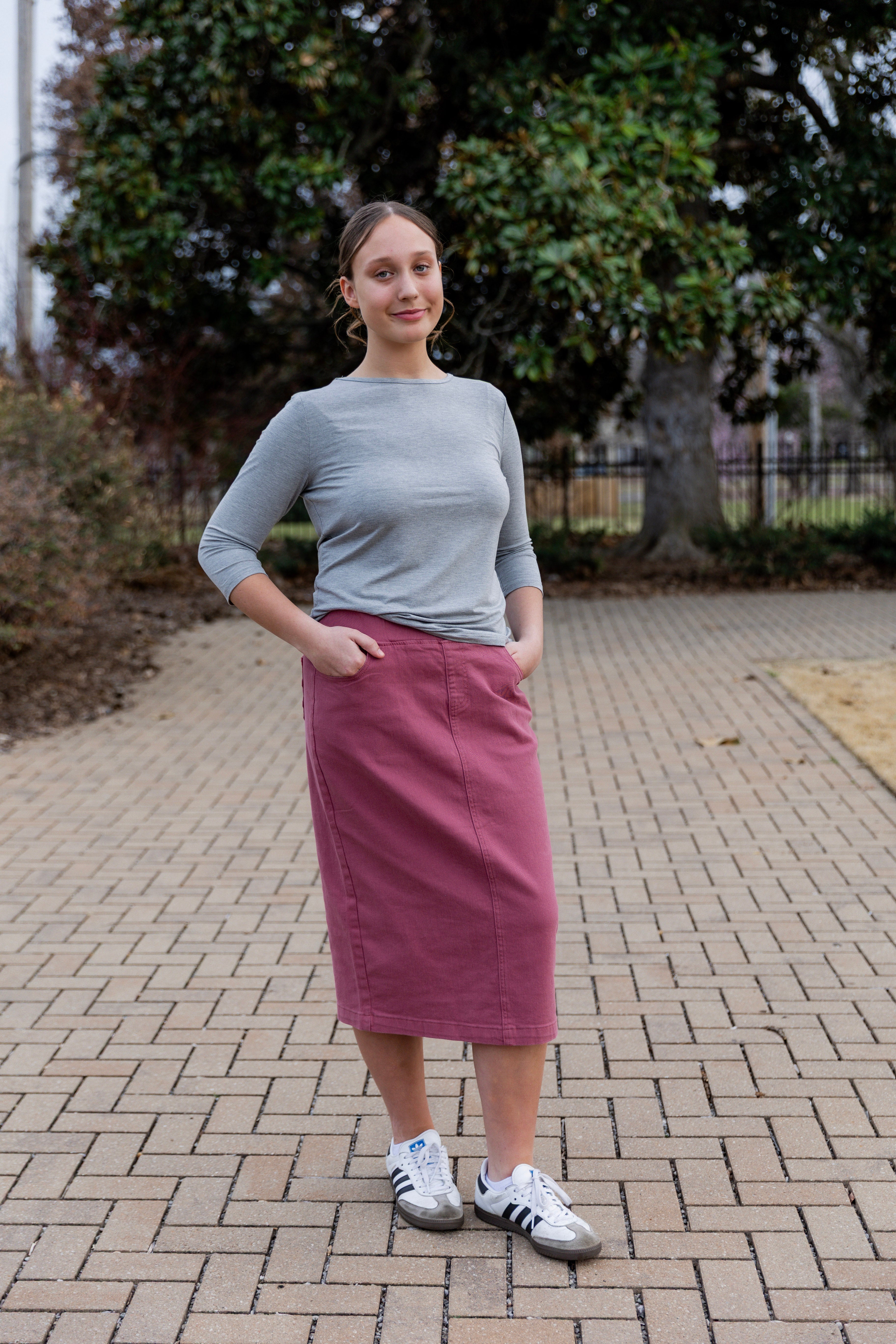 modest denim skirts in 31" length 