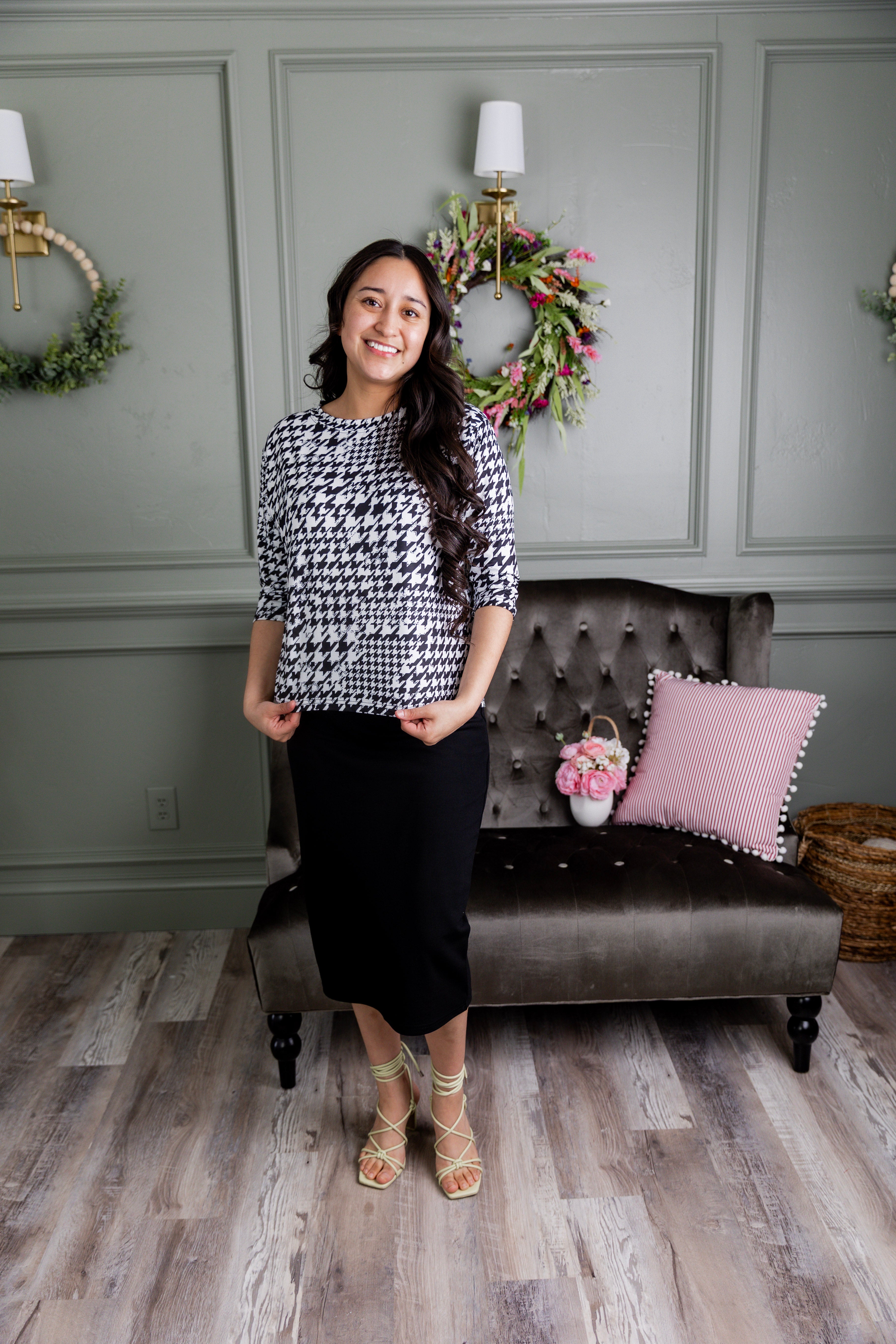 Model wearing the Nuggles® Lucia Top in Classic Charmer