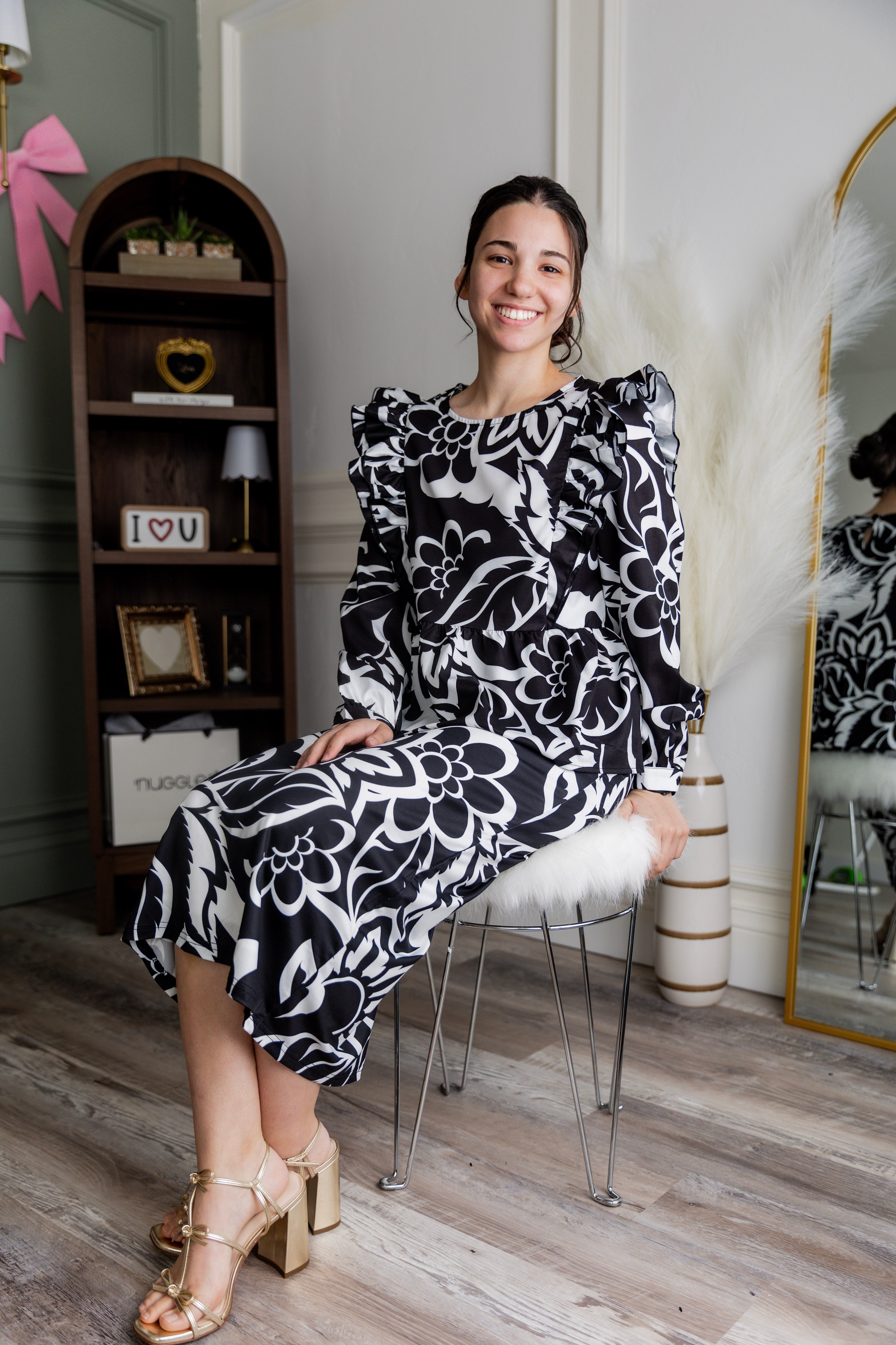 Model wearing Nuggles® Rae Top in Noir Floral