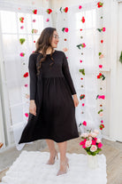Model wearing the Nuggles® Farah Dress in Black 