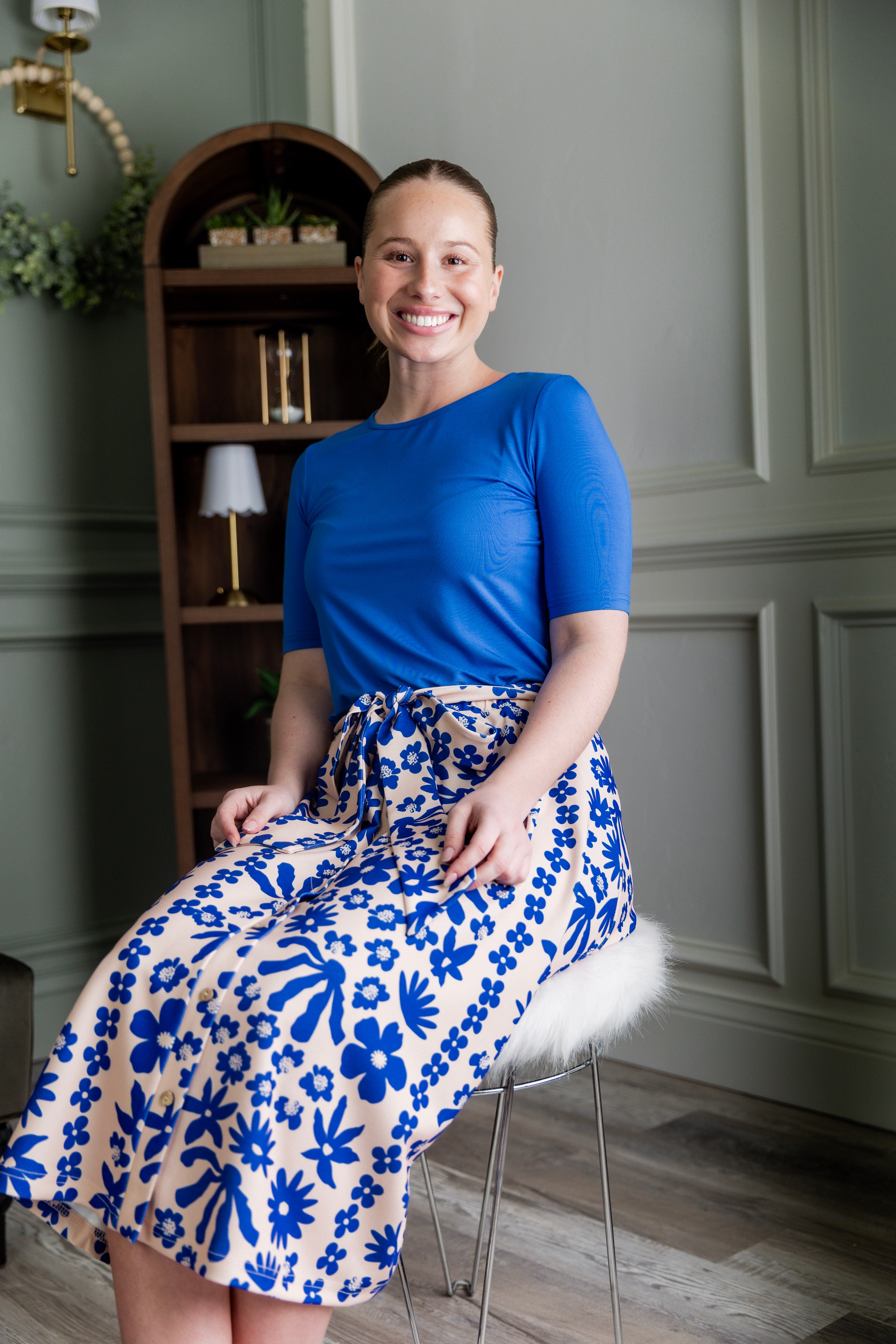 Nuggles® Bria Skirt Sapphire Scrolls blue floral midi skirt