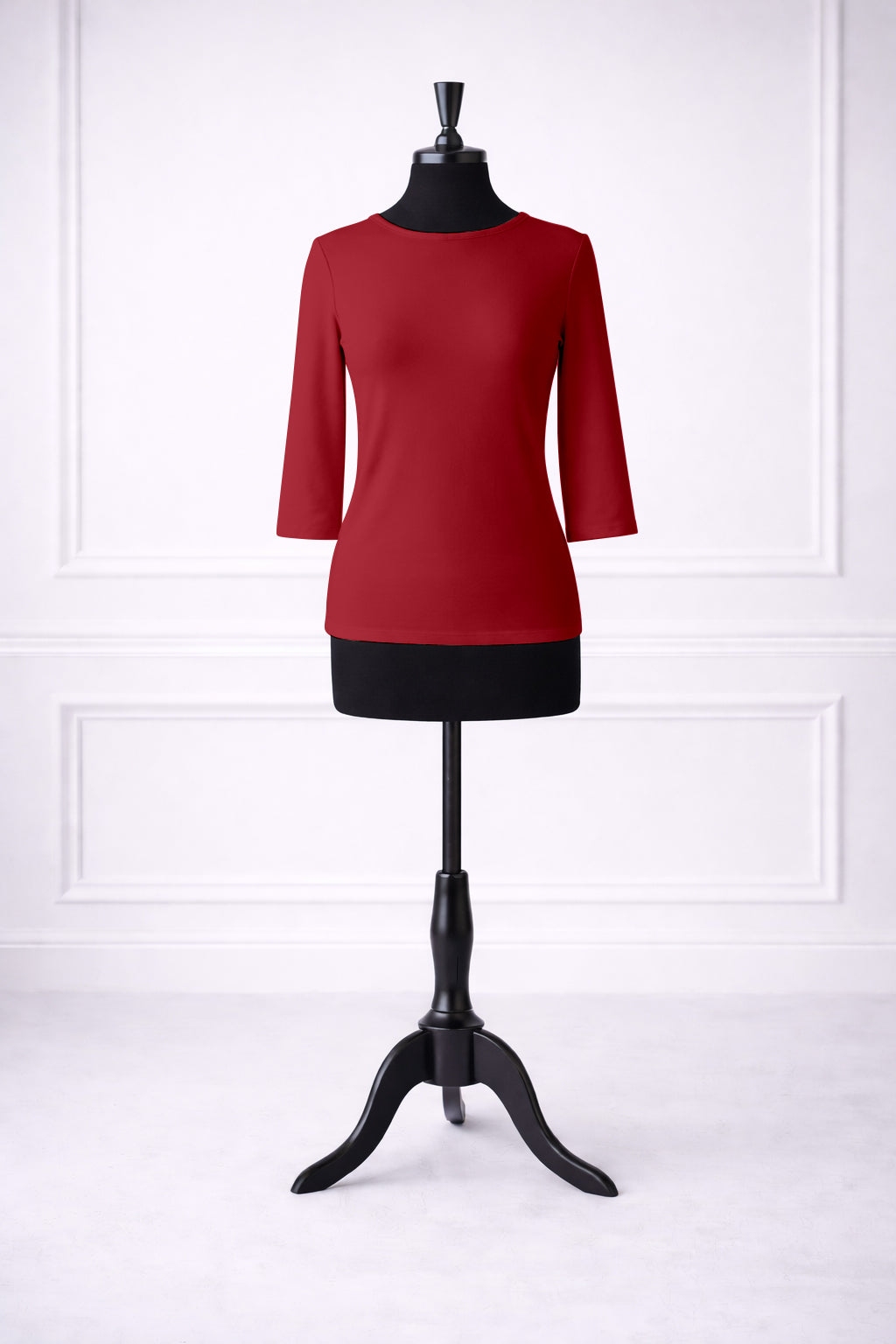 Red 3/4 Essential Tee on Black Mannequin
