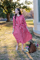 Model wearing the Nuggles® Rachel Dress in Cherry Jam