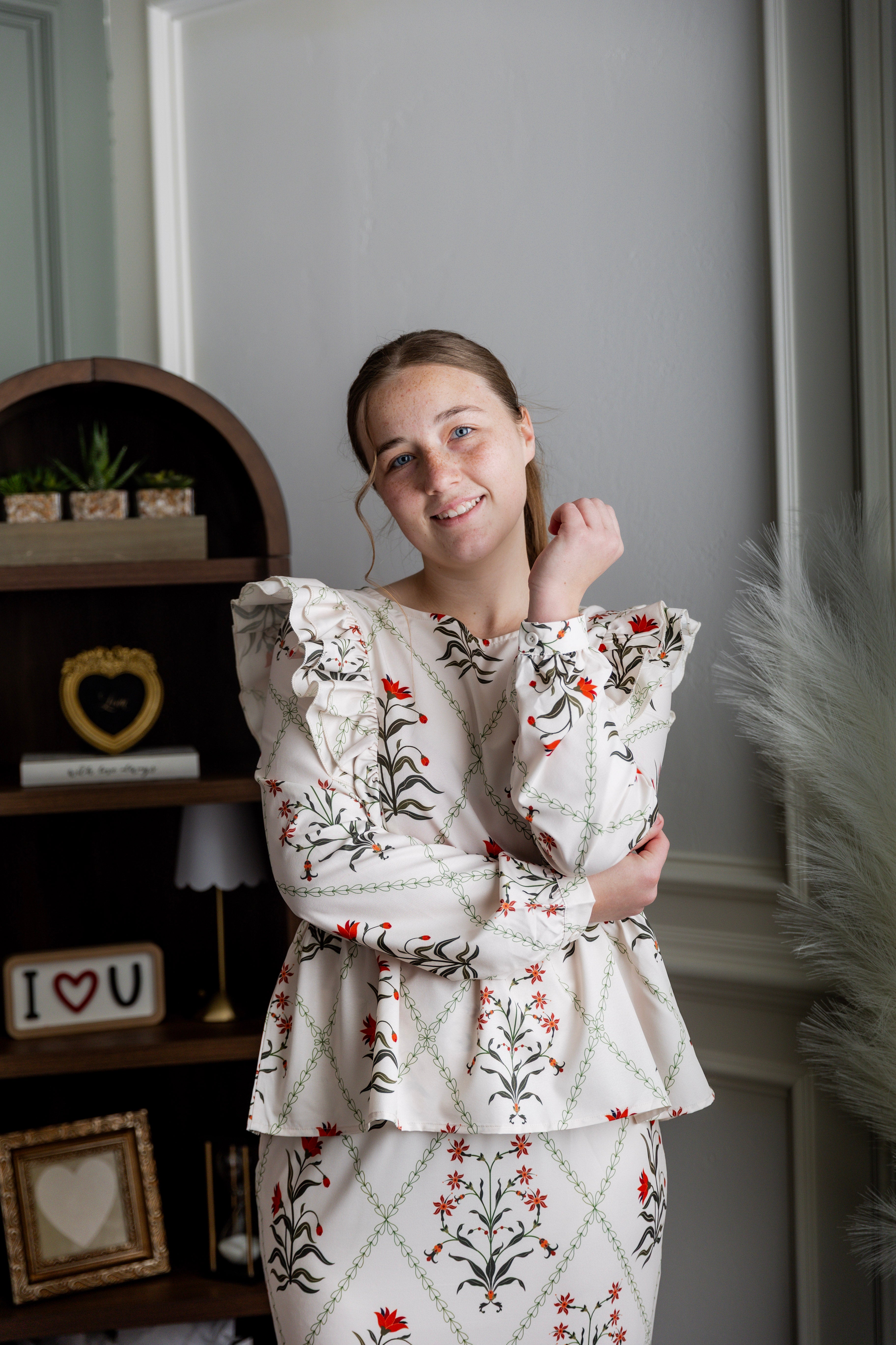 Model wearing Nuggles® Rae Top in Ivory Spring