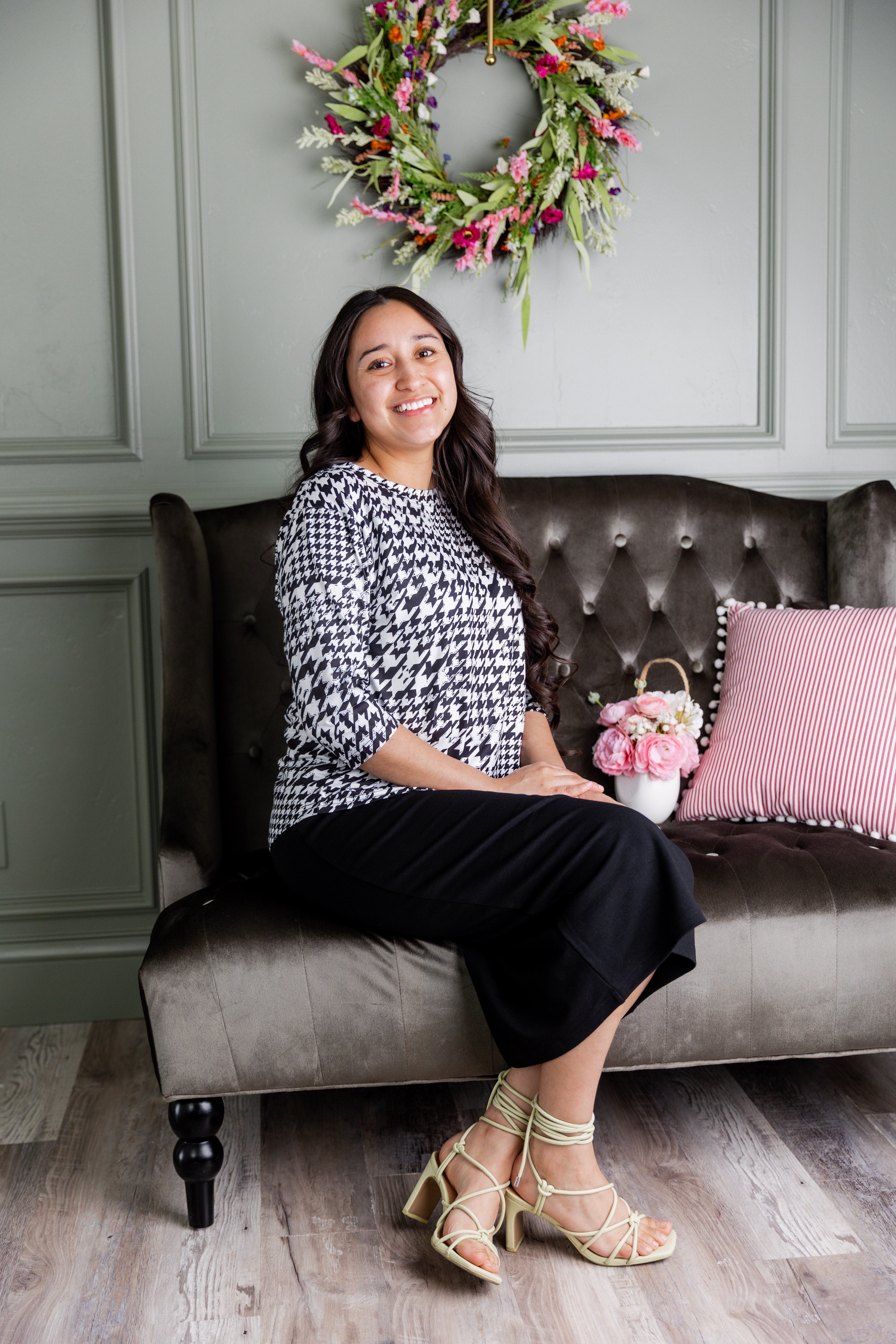 Model wearing the Nuggles® Lucia Top in Classic Charmer