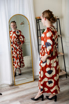 modest 3/4 sleeve midi dress pretty prints spring time
