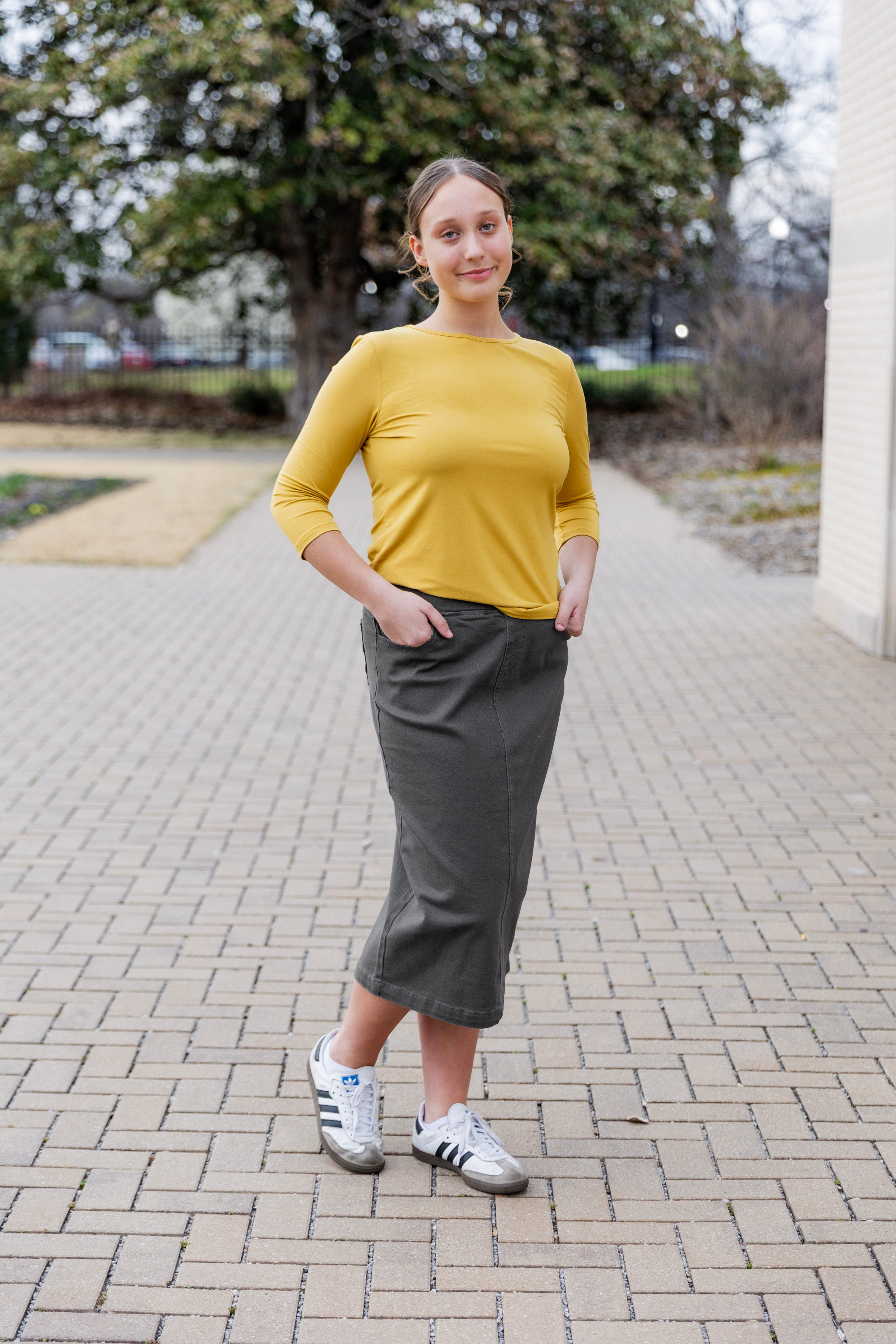 modest denim skirts in 31" length 